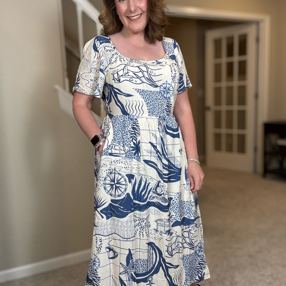BloomChic Blue and White Nautical Print Dress